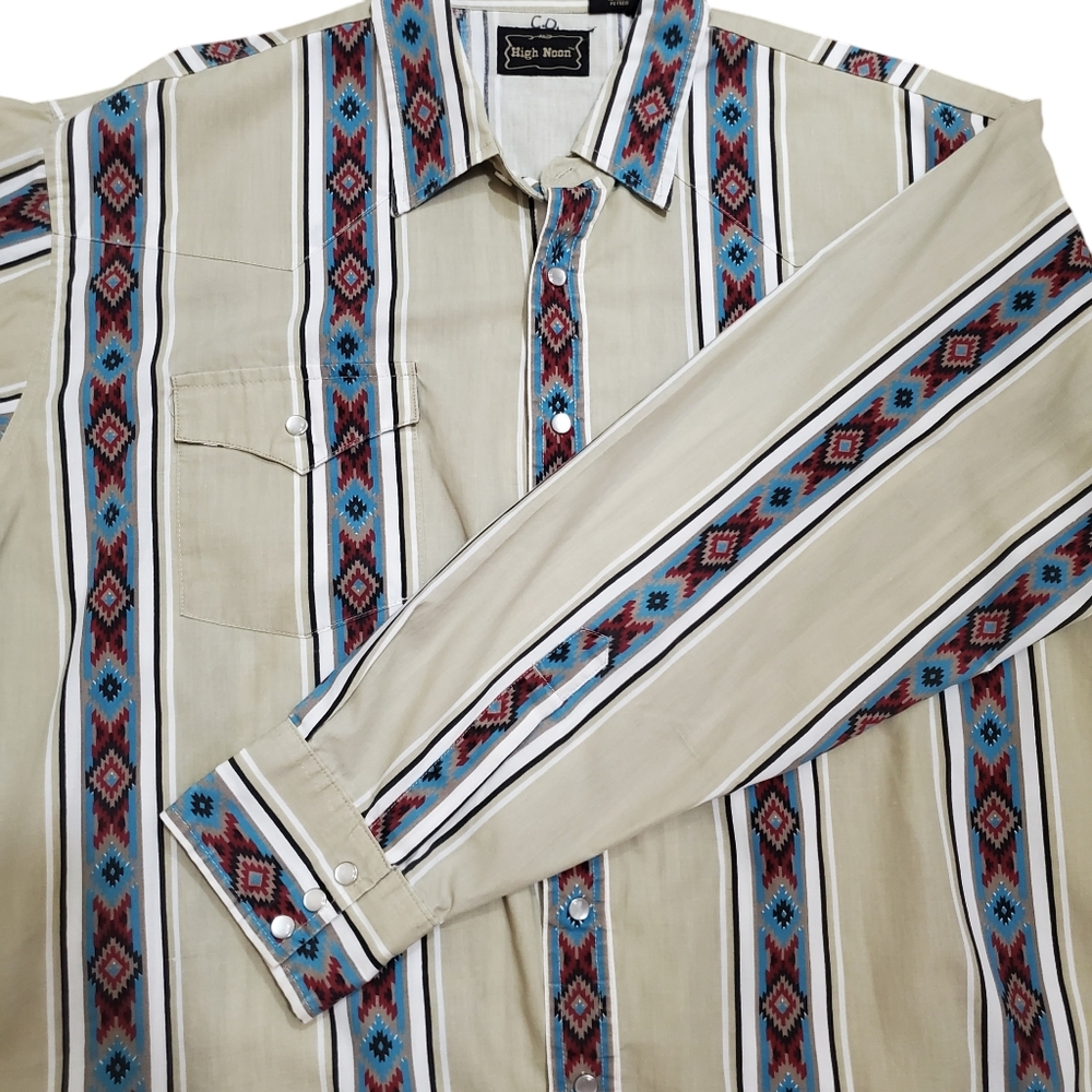 Vintage High Noon Pearl Snap Down Aztec Print Stripes XL